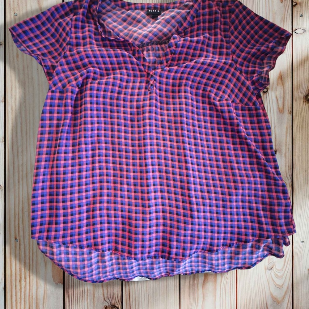 Torrid Red and Blue Plaid Blouse